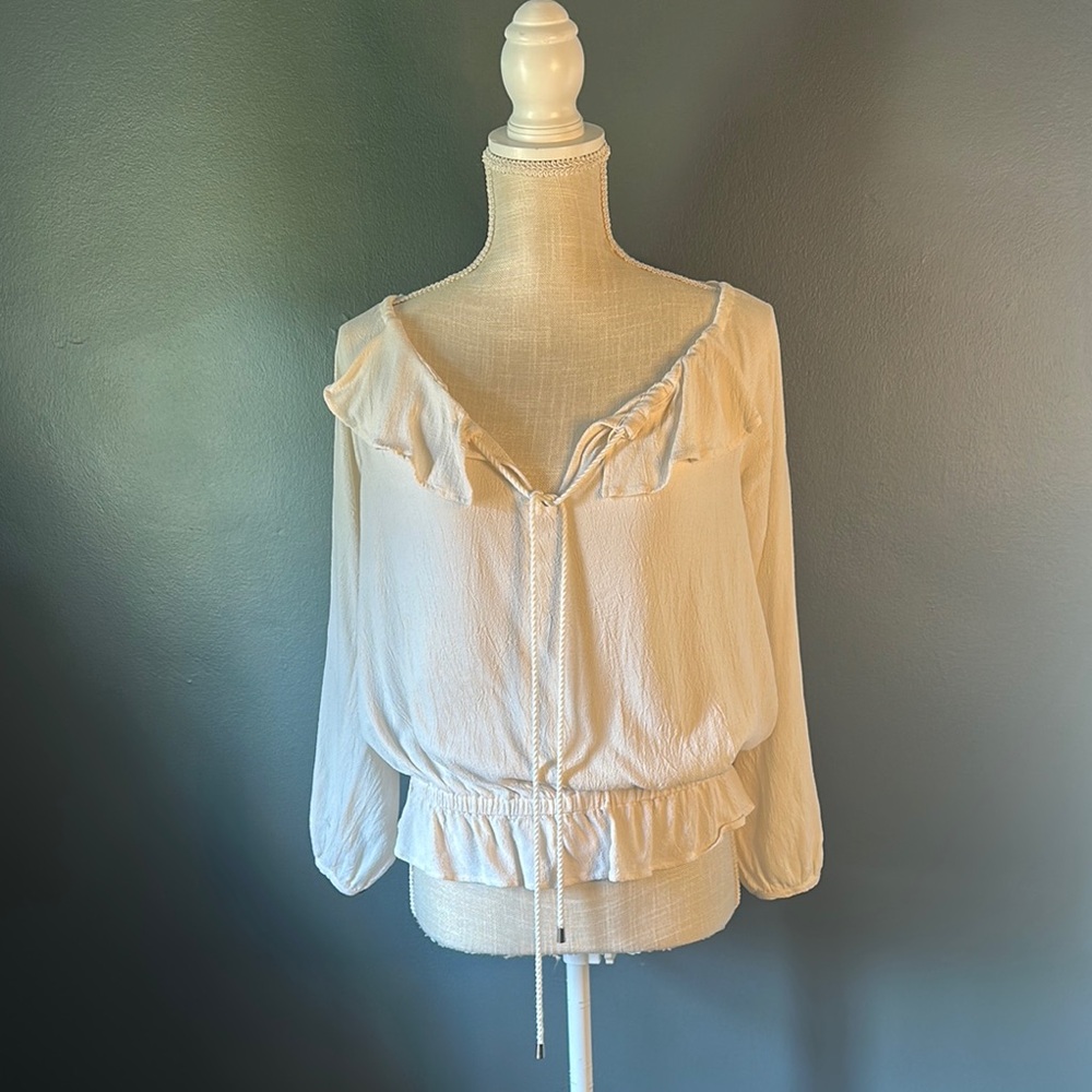 Cream Ruffle V-Neck Women's Top